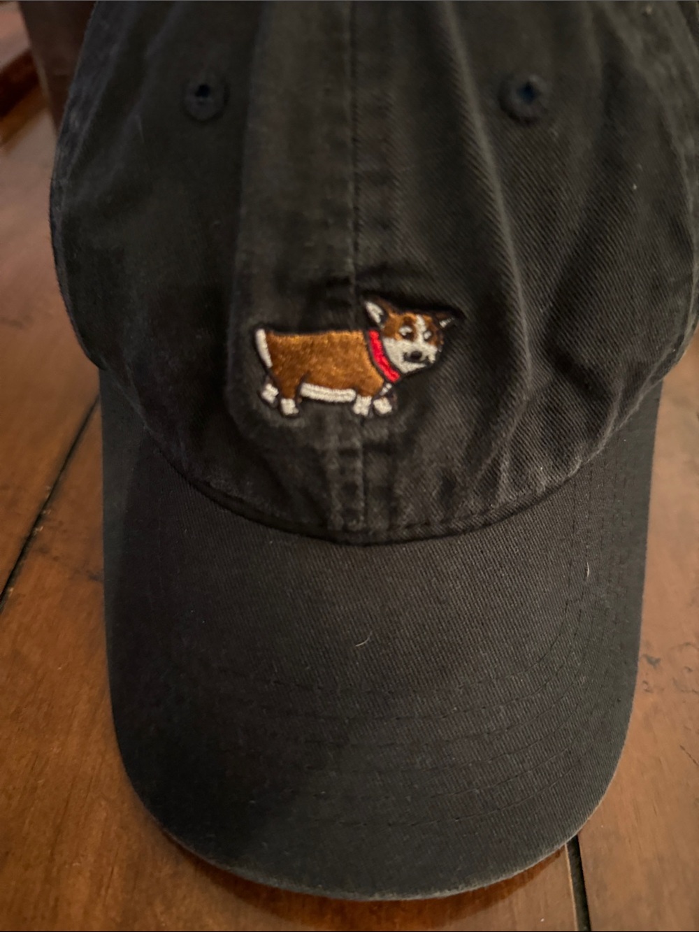 Black Baseball Cap with Embroidered Brown Dog